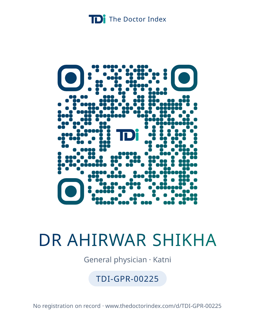 QR card for Dr Ahirwar Shikha, TDI-GPR-00225
