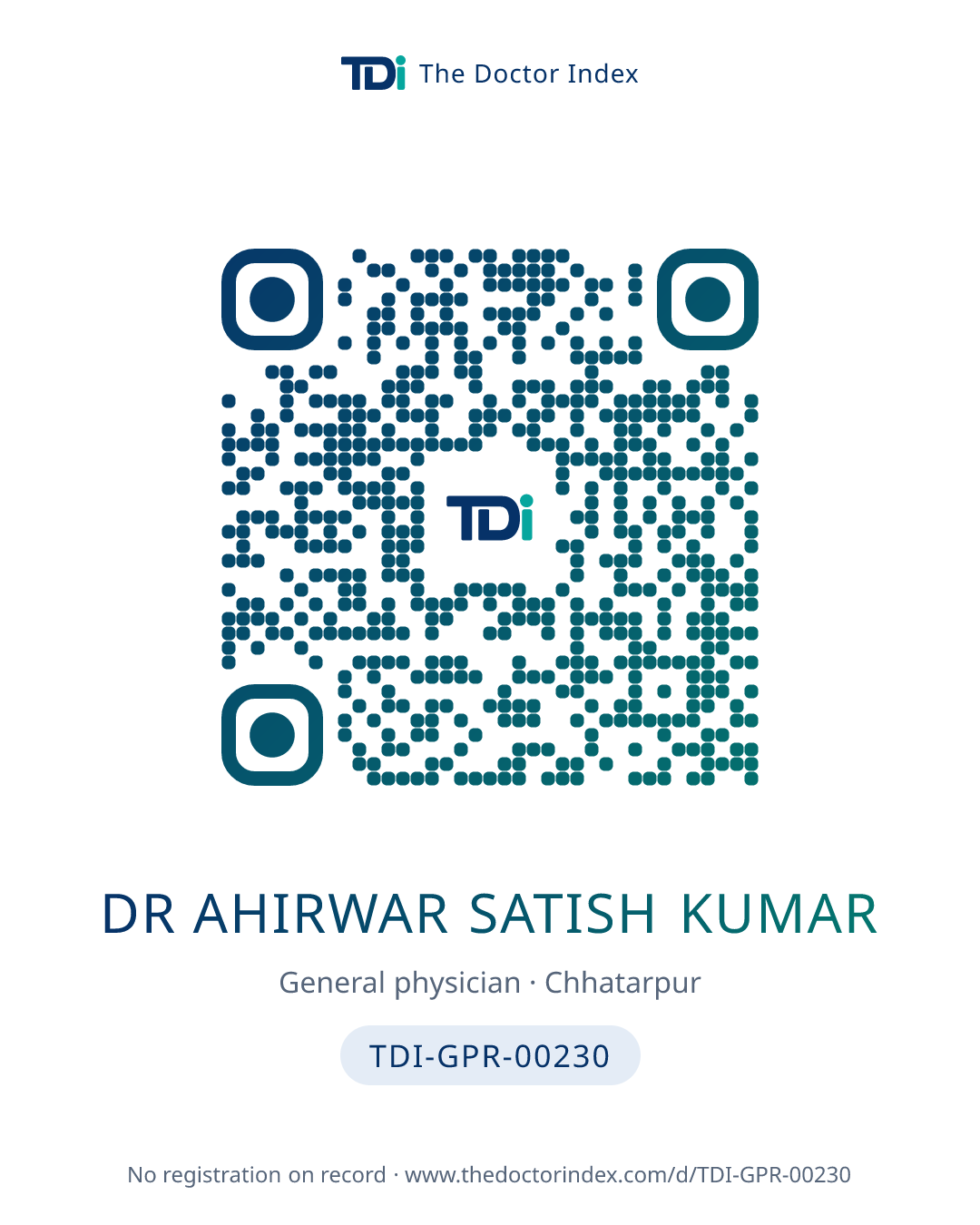 QR card for Dr Ahirwar Satish Kumar, TDI-GPR-00230