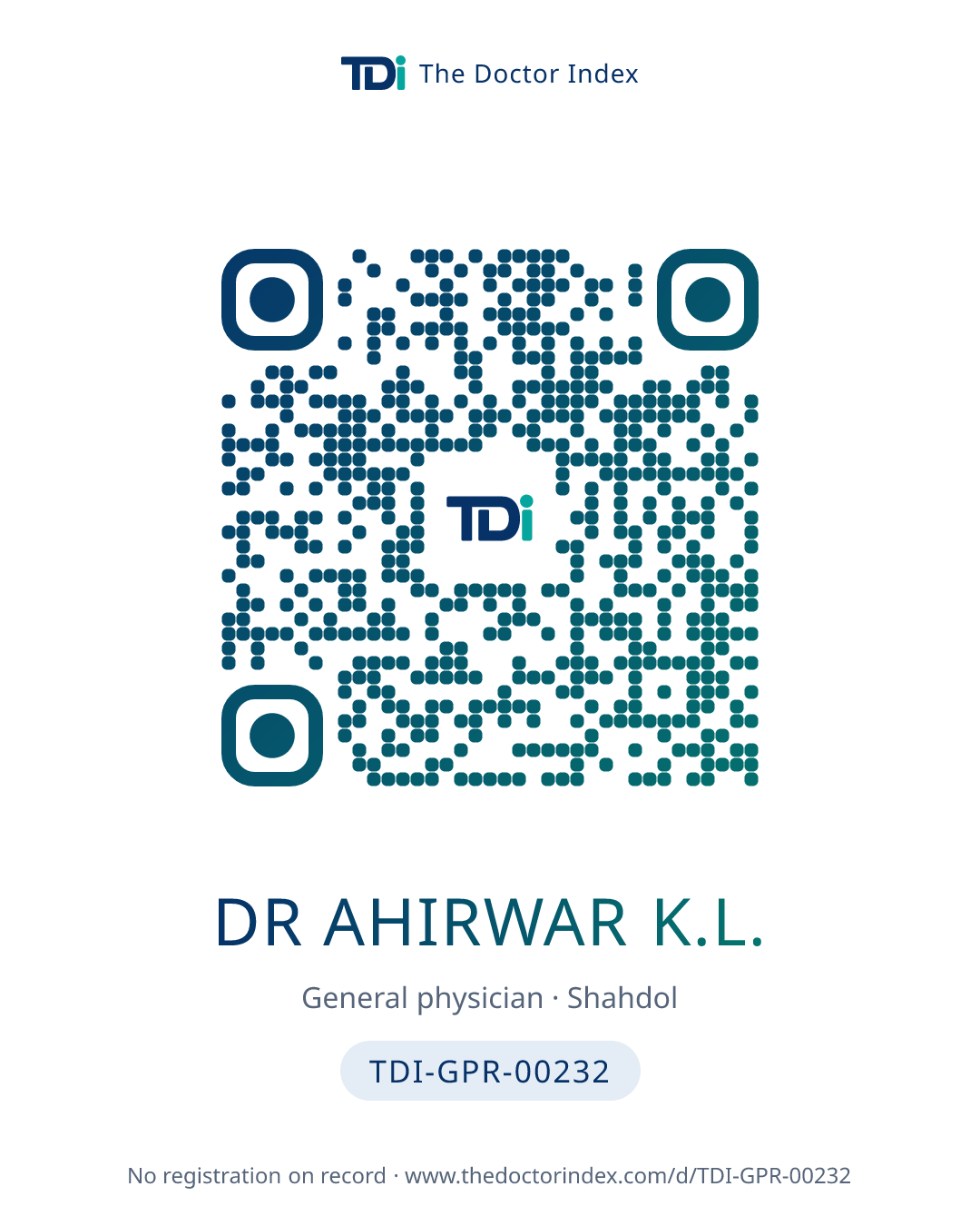 QR card for Dr Ahirwar K.L., TDI-GPR-00232