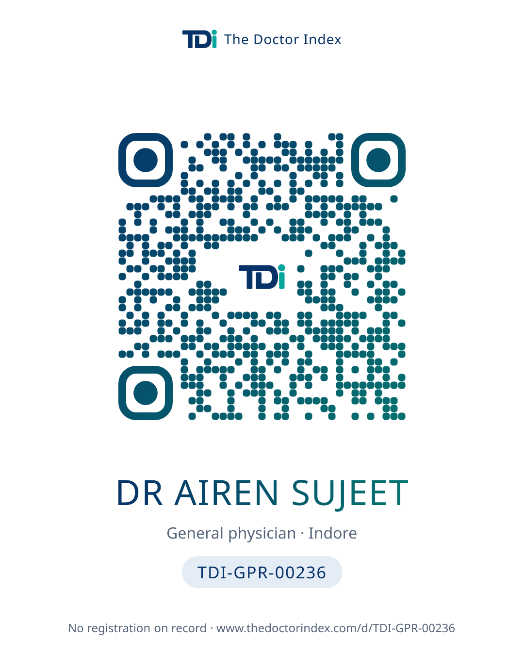 QR card for Dr Airen Sujeet, TDI-GPR-00236