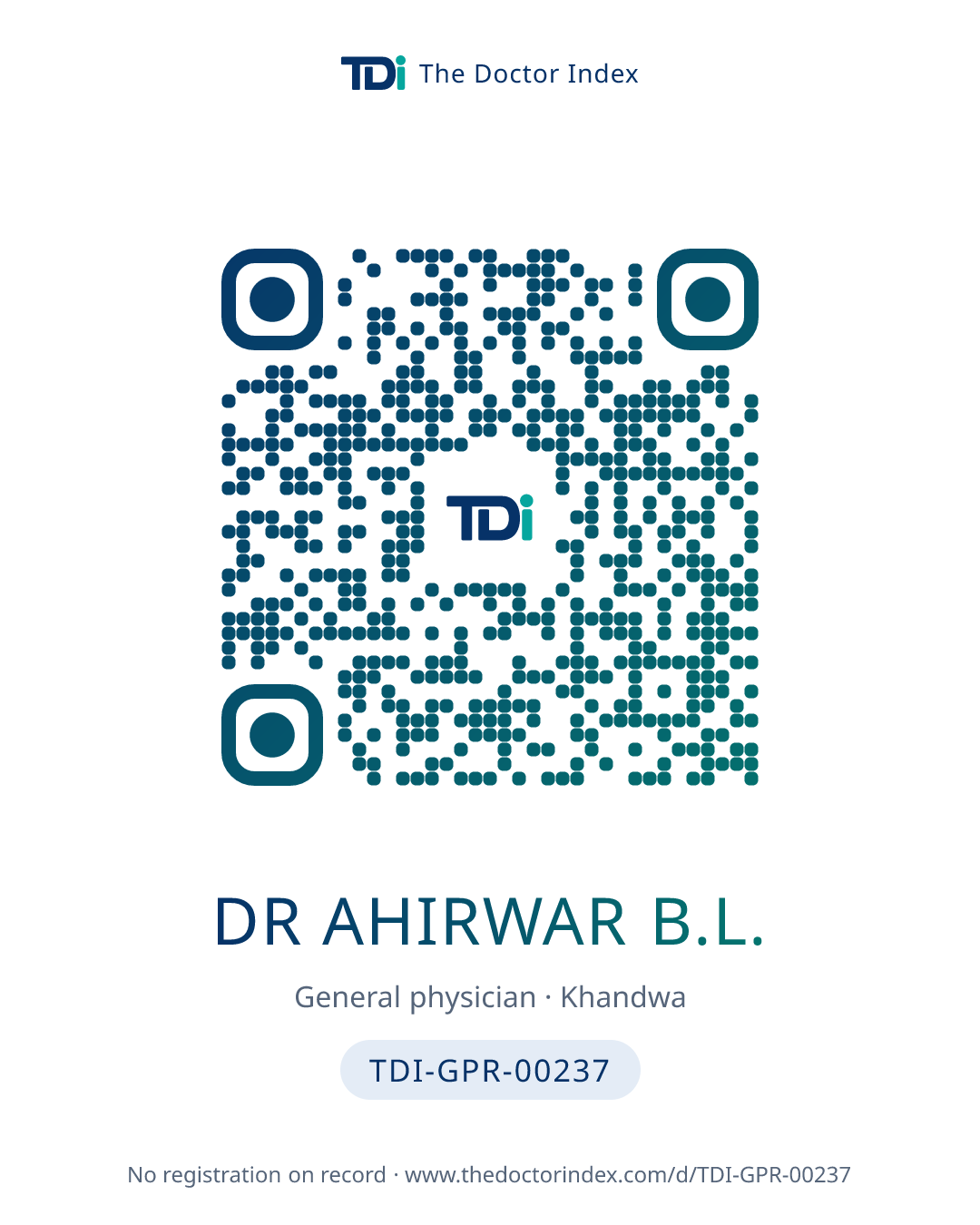 QR card for Dr Ahirwar B.L., TDI-GPR-00237
