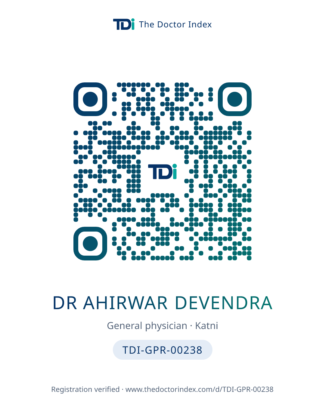 QR card for Dr Ahirwar Devendra, TDI-GPR-00238