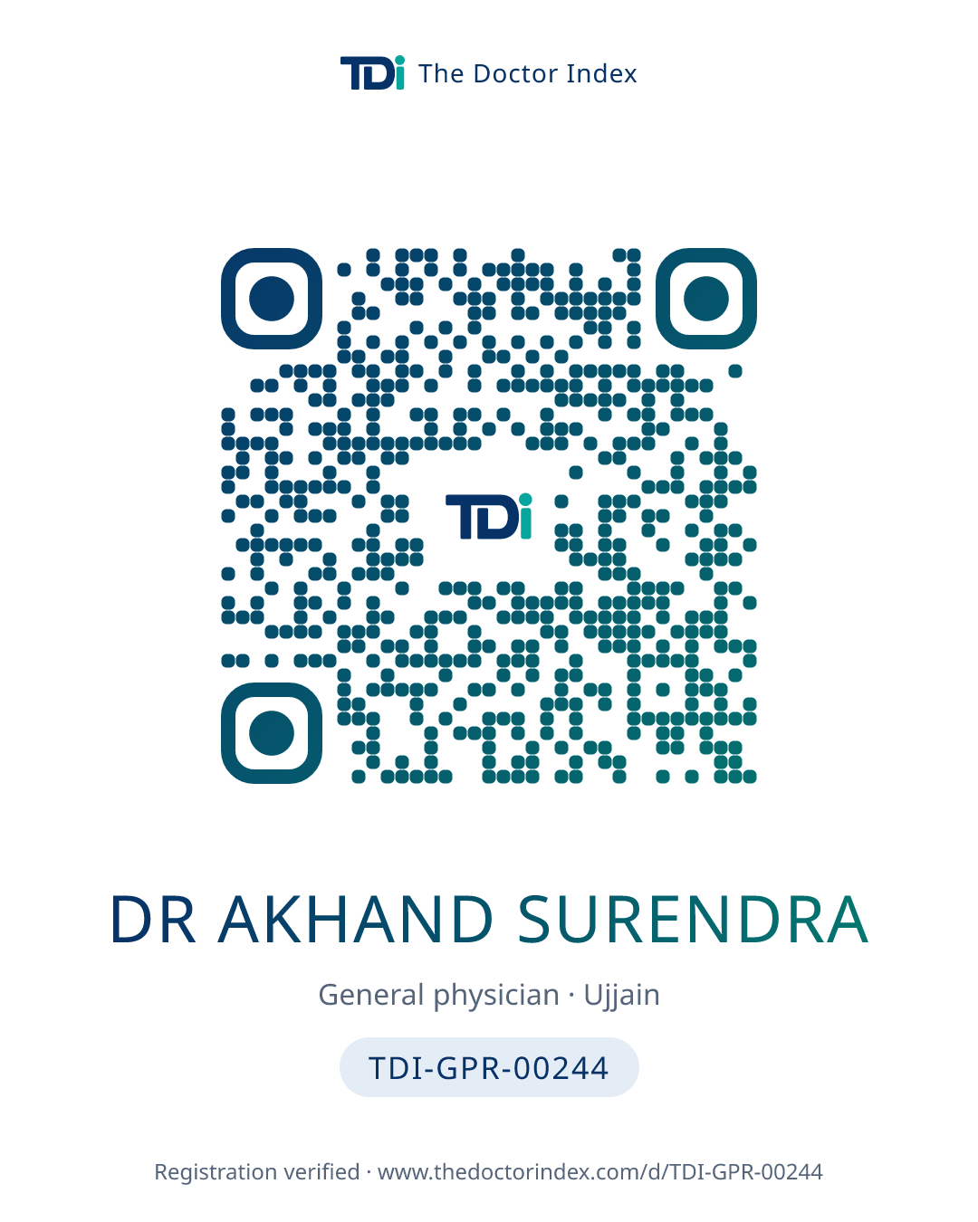 QR card for Dr Akhand Surendra, TDI-GPR-00244