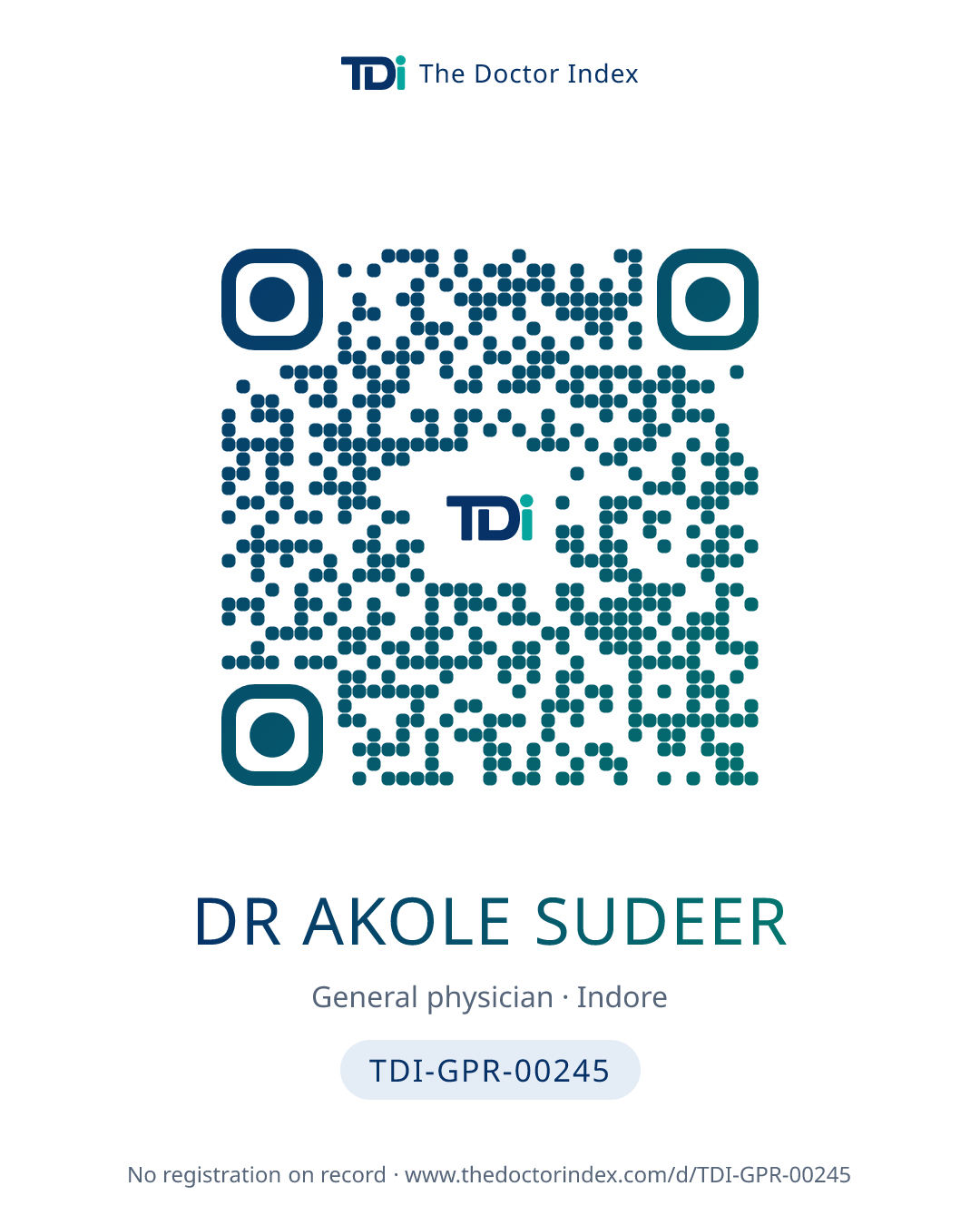 QR card for Dr Akole Sudeer, TDI-GPR-00245