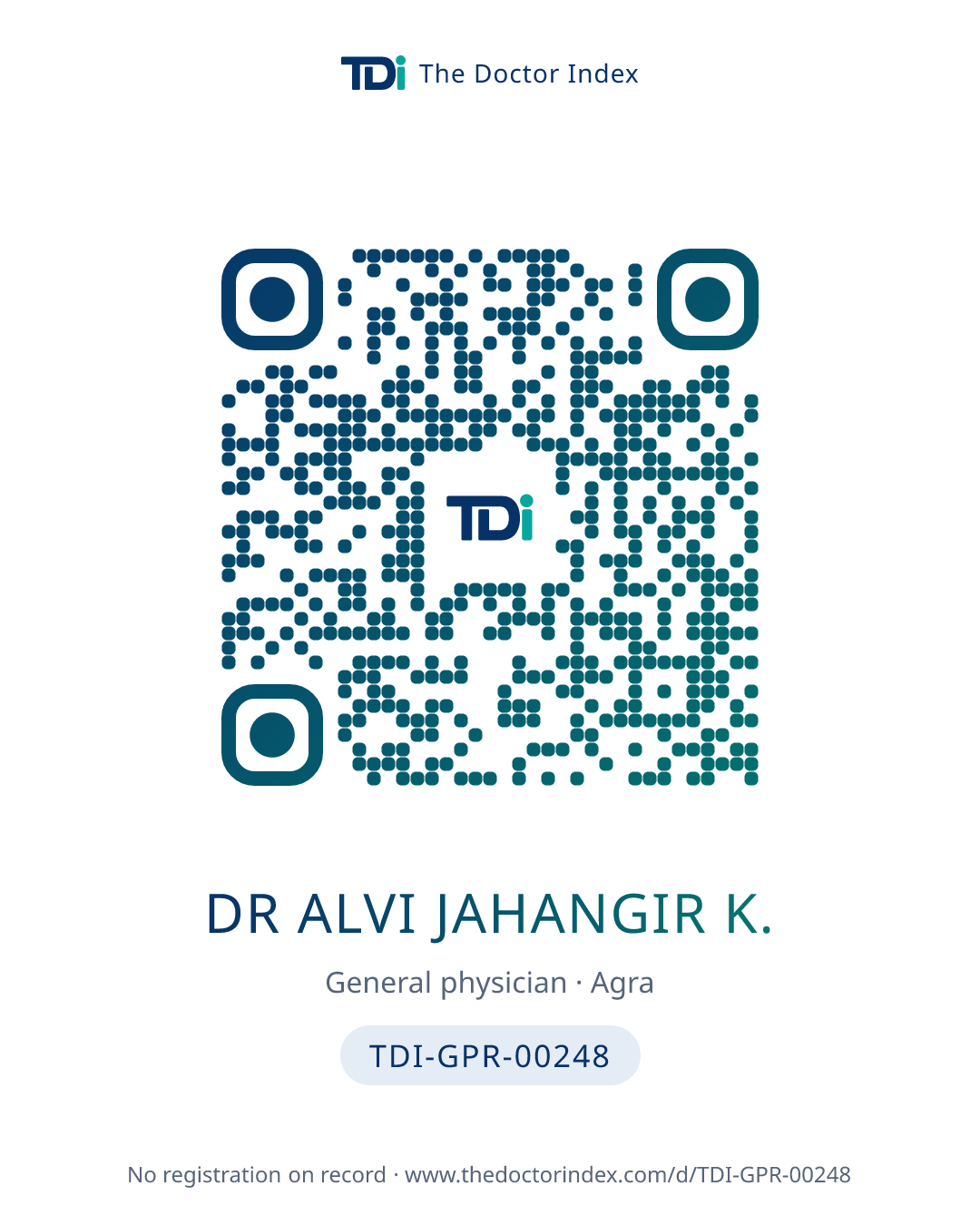 QR card for Dr Alvi Jahangir K., TDI-GPR-00248