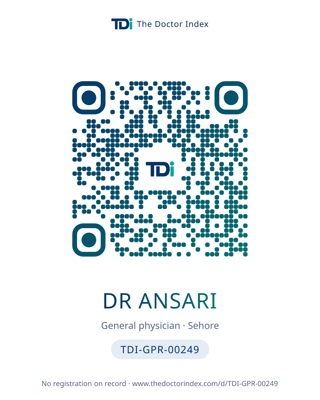 QR card for Dr Ansari, TDI-GPR-00249