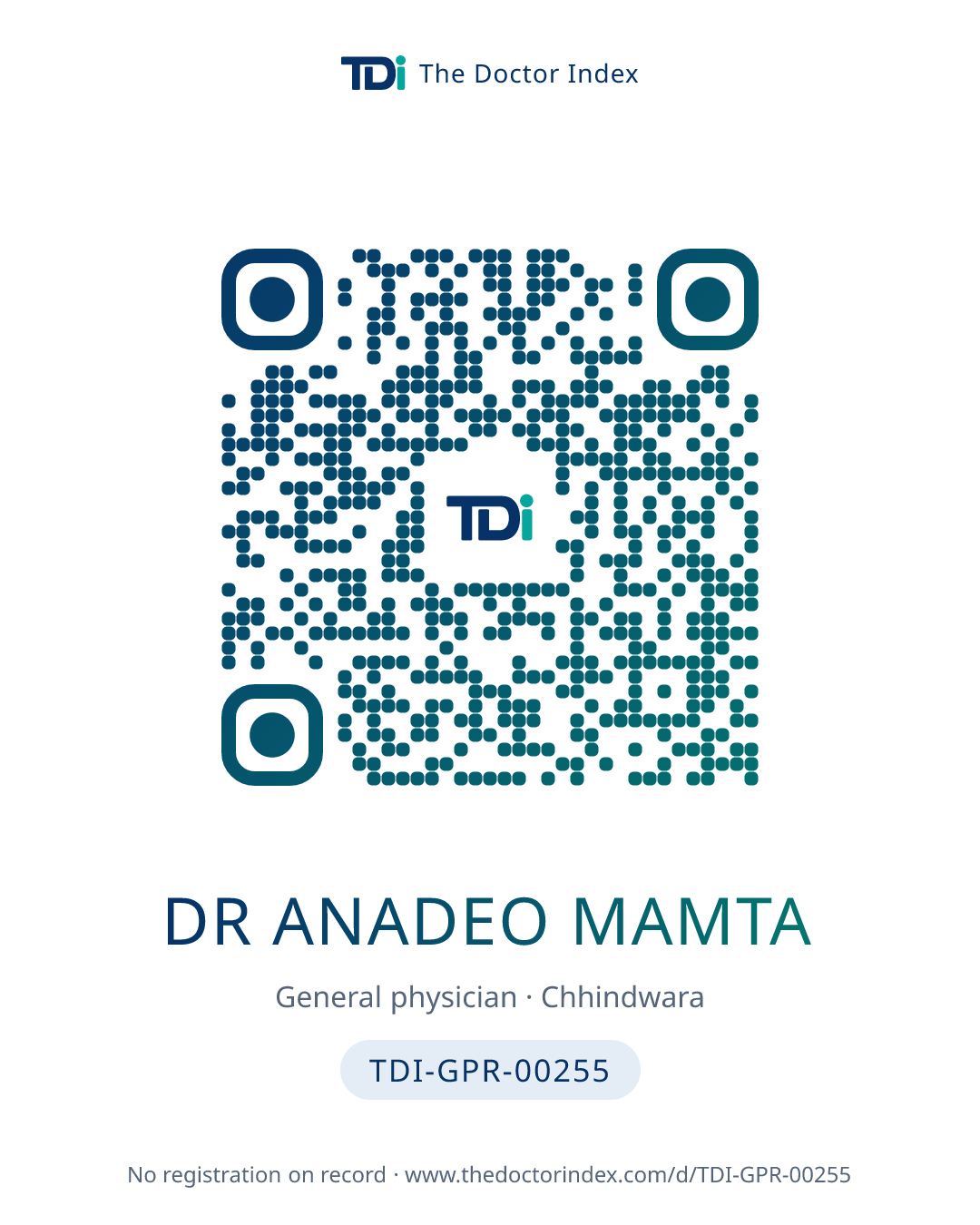 QR card for Dr Anadeo Mamta, TDI-GPR-00255