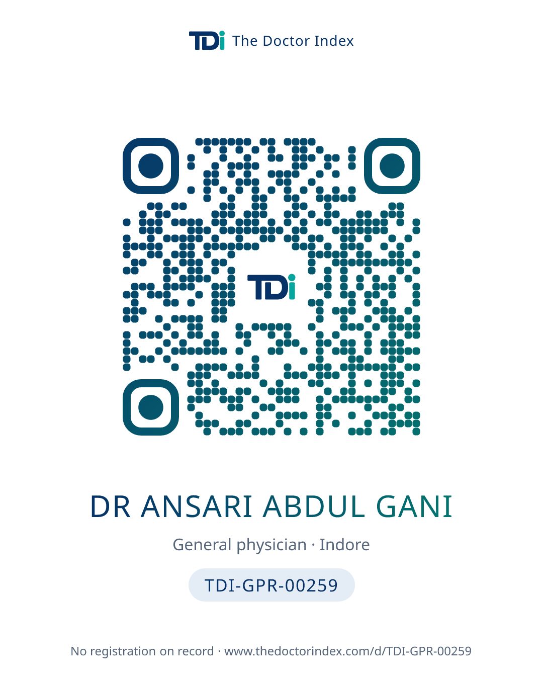 QR card for Dr Ansari Abdul Gani, TDI-GPR-00259