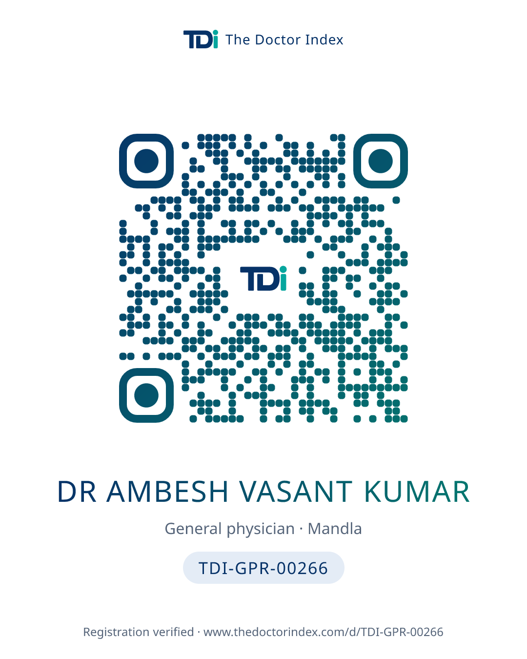 QR card for Dr Ambesh Vasant Kumar, TDI-GPR-00266