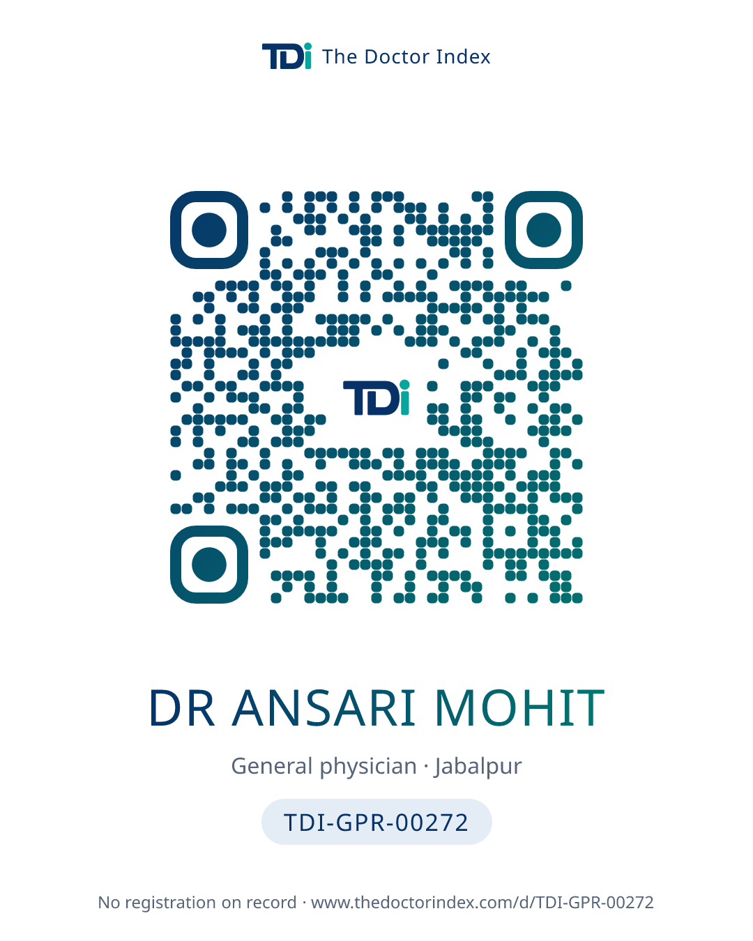 QR card for Dr Ansari Mohit, TDI-GPR-00272