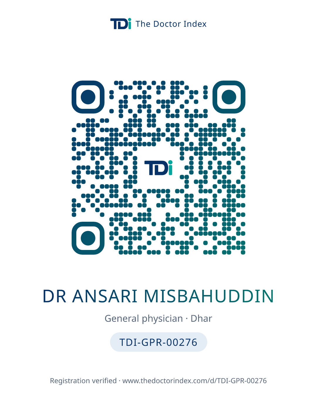 QR card for Dr Ansari Misbahuddin, TDI-GPR-00276