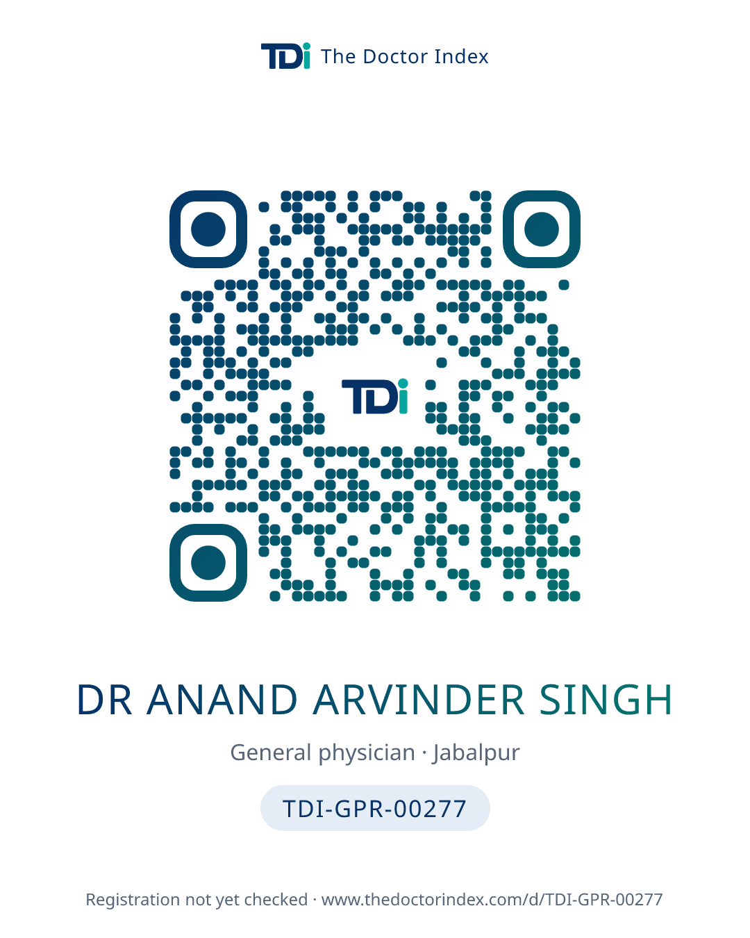 QR card for Dr Anand Arvinder Singh, TDI-GPR-00277