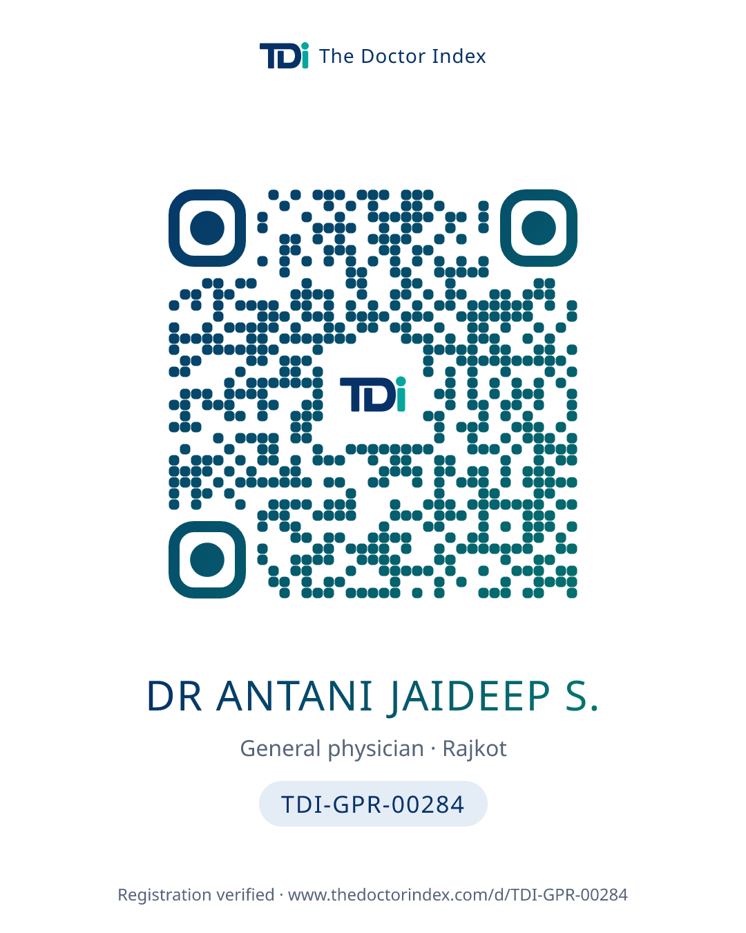 QR card for Dr Antani Jaideep S., TDI-GPR-00284