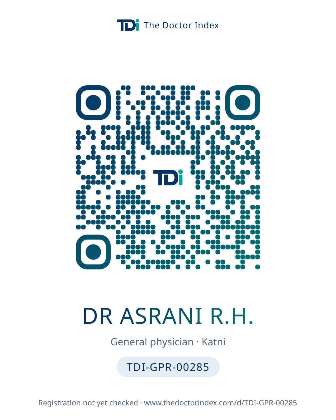 QR card for Dr Asrani R.H., TDI-GPR-00285