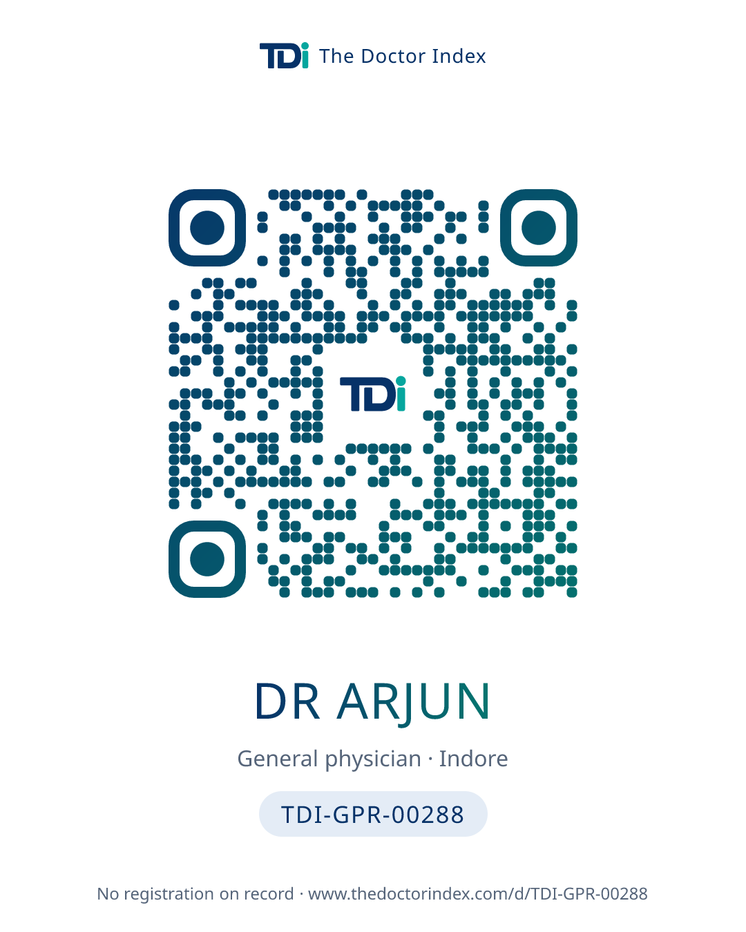 QR card for Dr Arjun, TDI-GPR-00288