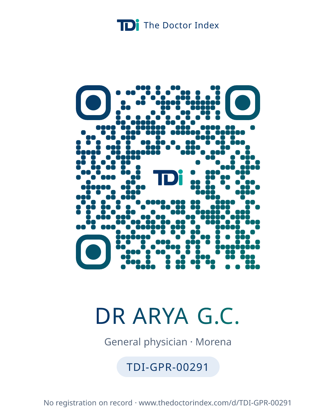 QR card for Dr Arya G.C., TDI-GPR-00291