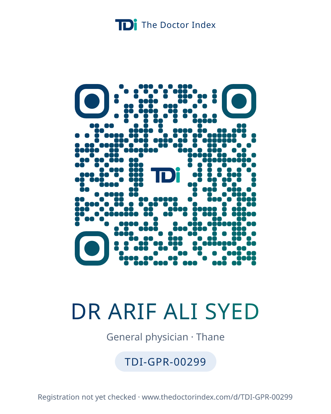 QR card for Dr Arif Ali Syed, TDI-GPR-00299