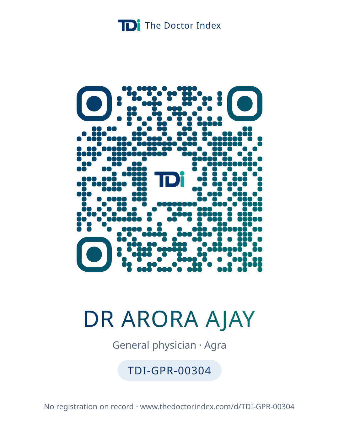 QR card for Dr Arora Ajay, TDI-GPR-00304