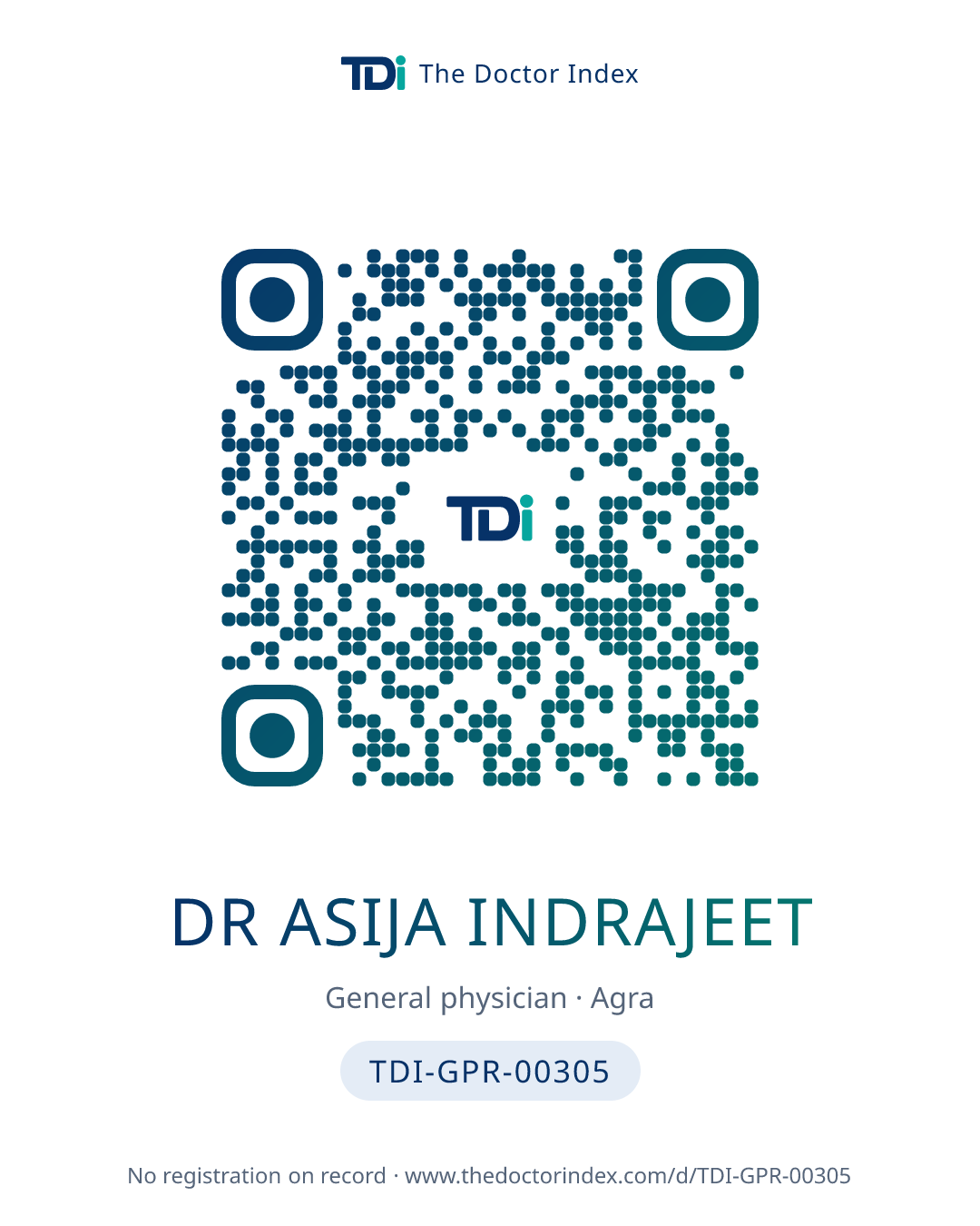 QR card for Dr Asija Indrajeet, TDI-GPR-00305