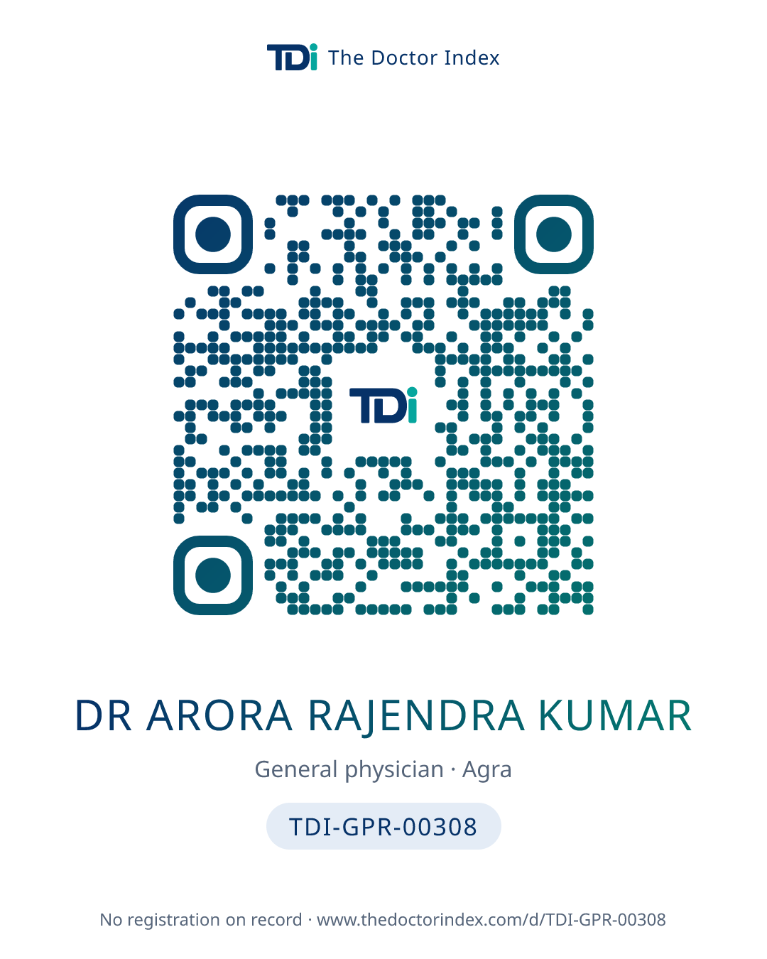 QR card for Dr Arora Rajendra Kumar, TDI-GPR-00308