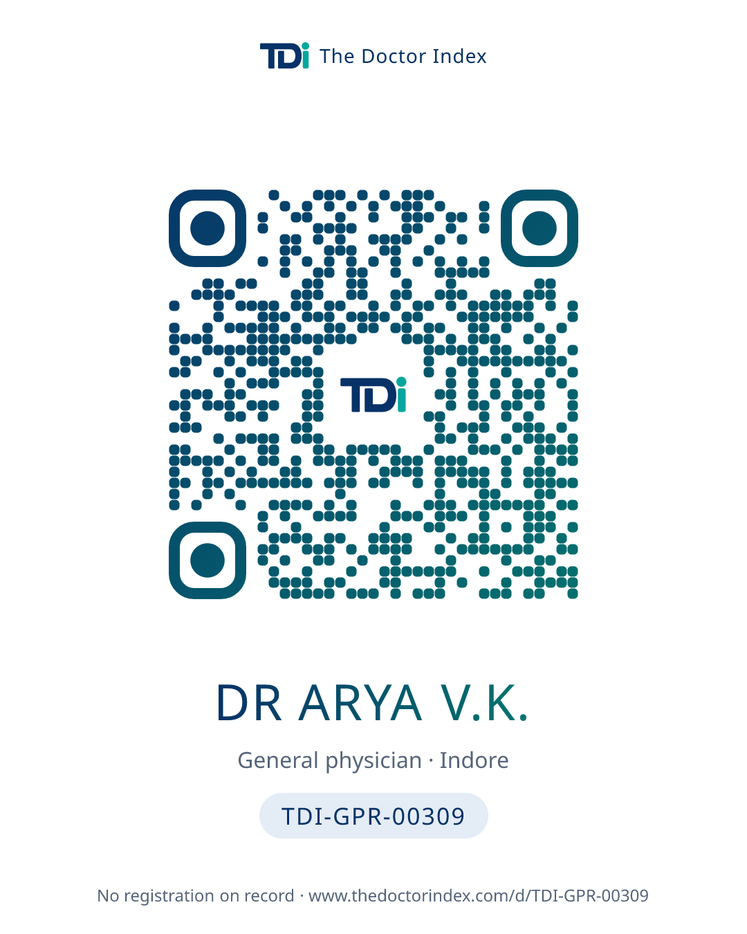 QR card for Dr Arya V.K., TDI-GPR-00309