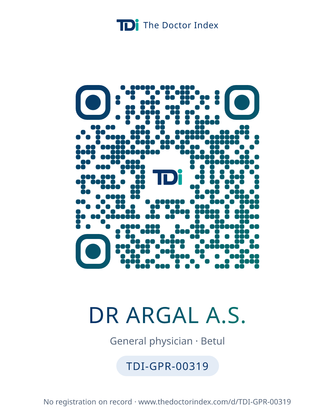 QR card for Dr Argal A.S., TDI-GPR-00319