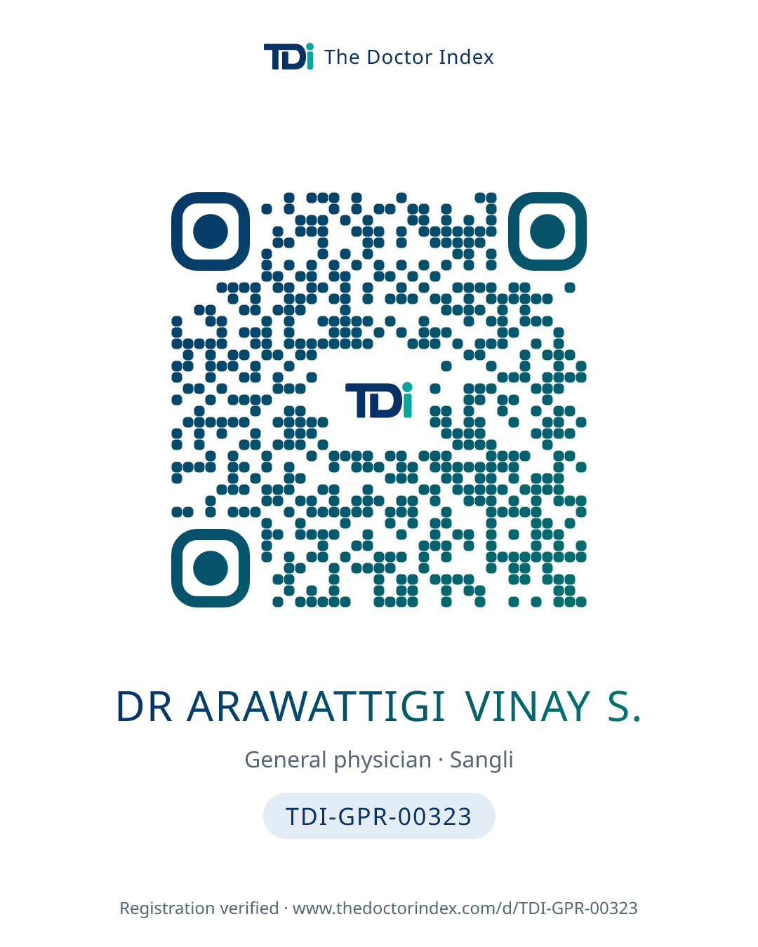 QR card for Dr Arawattigi Vinay S., TDI-GPR-00323