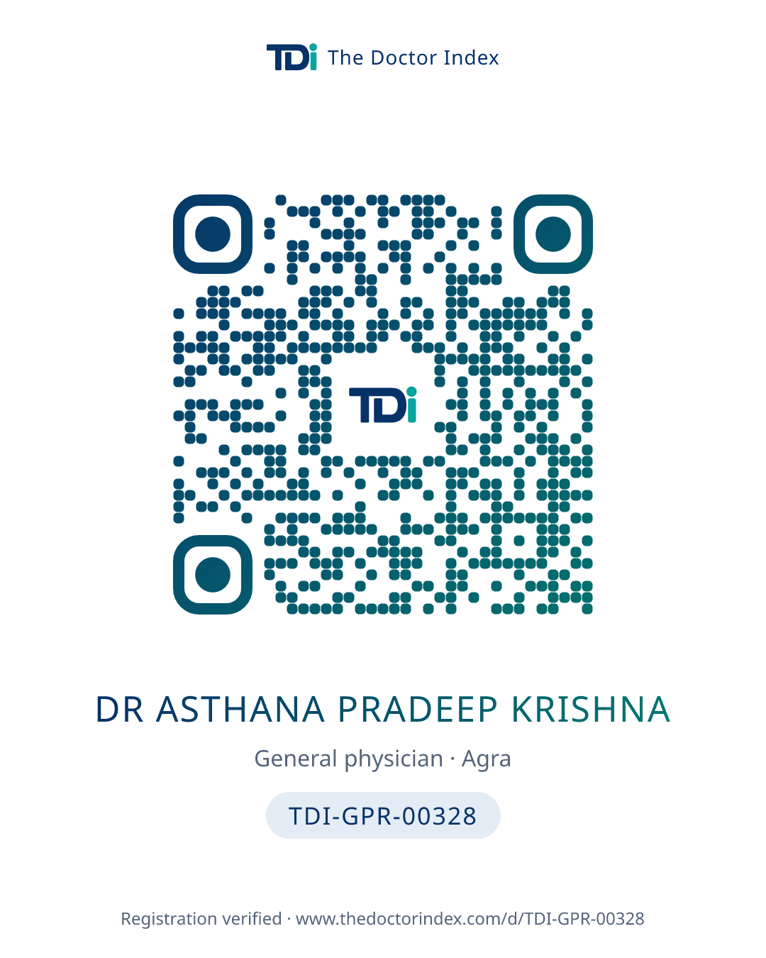 QR card for Dr Asthana Pradeep Krishna, TDI-GPR-00328
