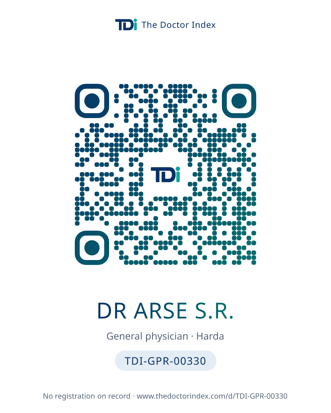 QR card for Dr Arse S.R., TDI-GPR-00330