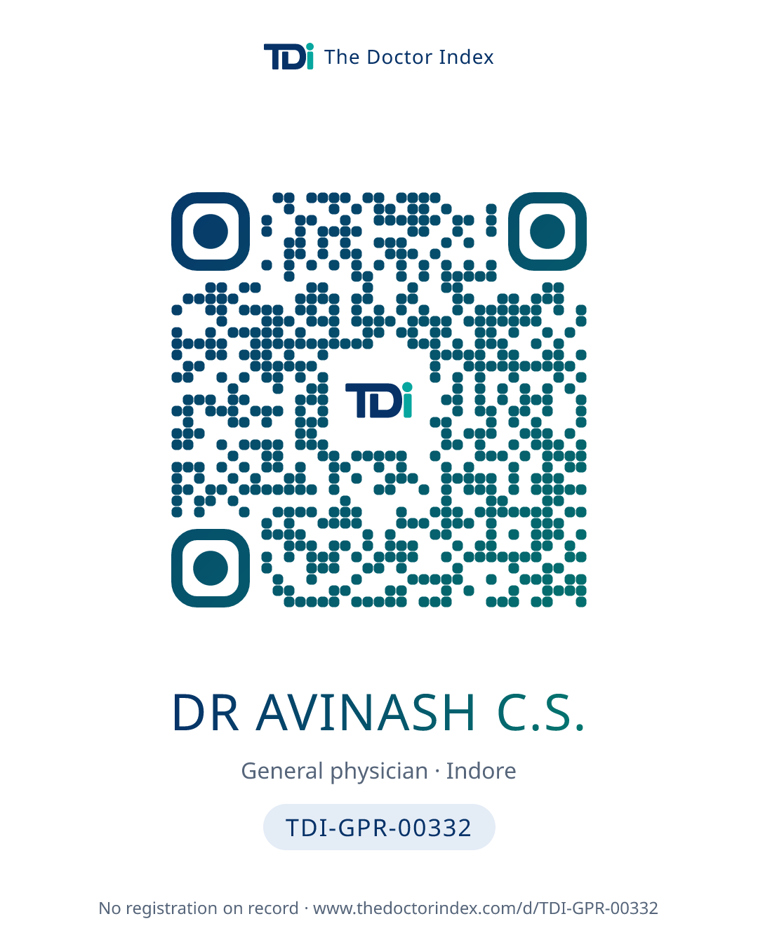 QR card for Dr Avinash C.S., TDI-GPR-00332