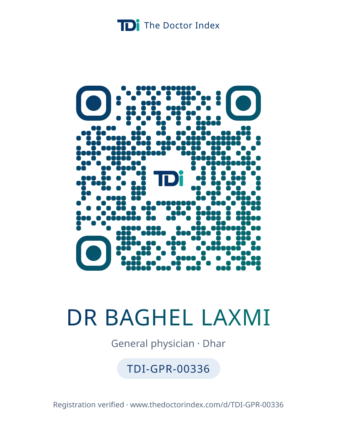 QR card for Dr Baghel Laxmi, TDI-GPR-00336