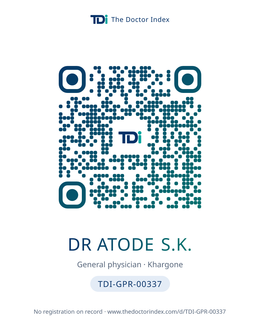 QR card for Dr Atode S.K., TDI-GPR-00337