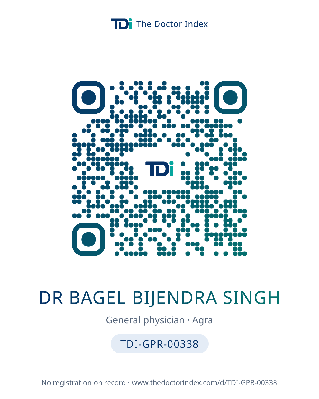 QR card for Dr Bagel Bijendra Singh, TDI-GPR-00338