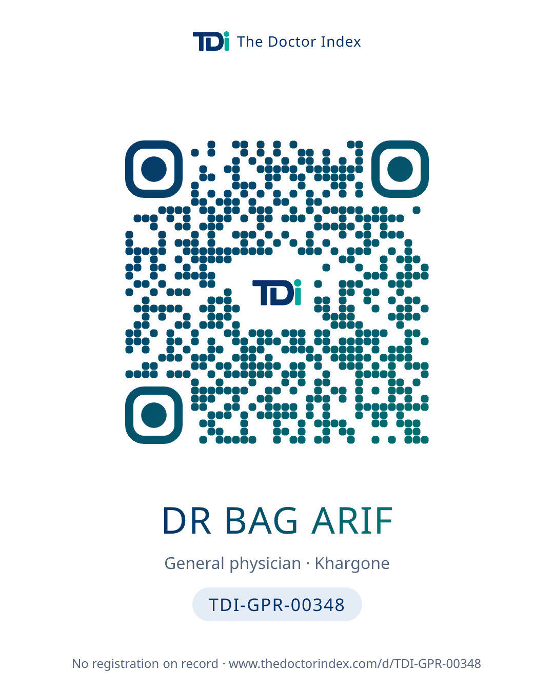 QR card for Dr Bag Arif, TDI-GPR-00348