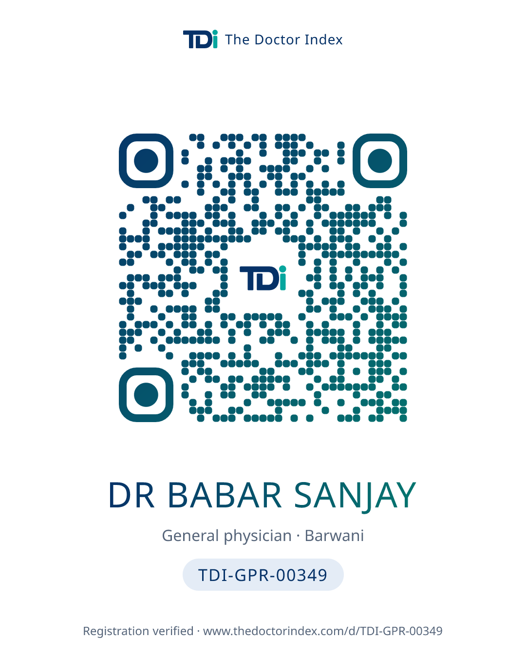 QR card for Dr Babar Sanjay, TDI-GPR-00349