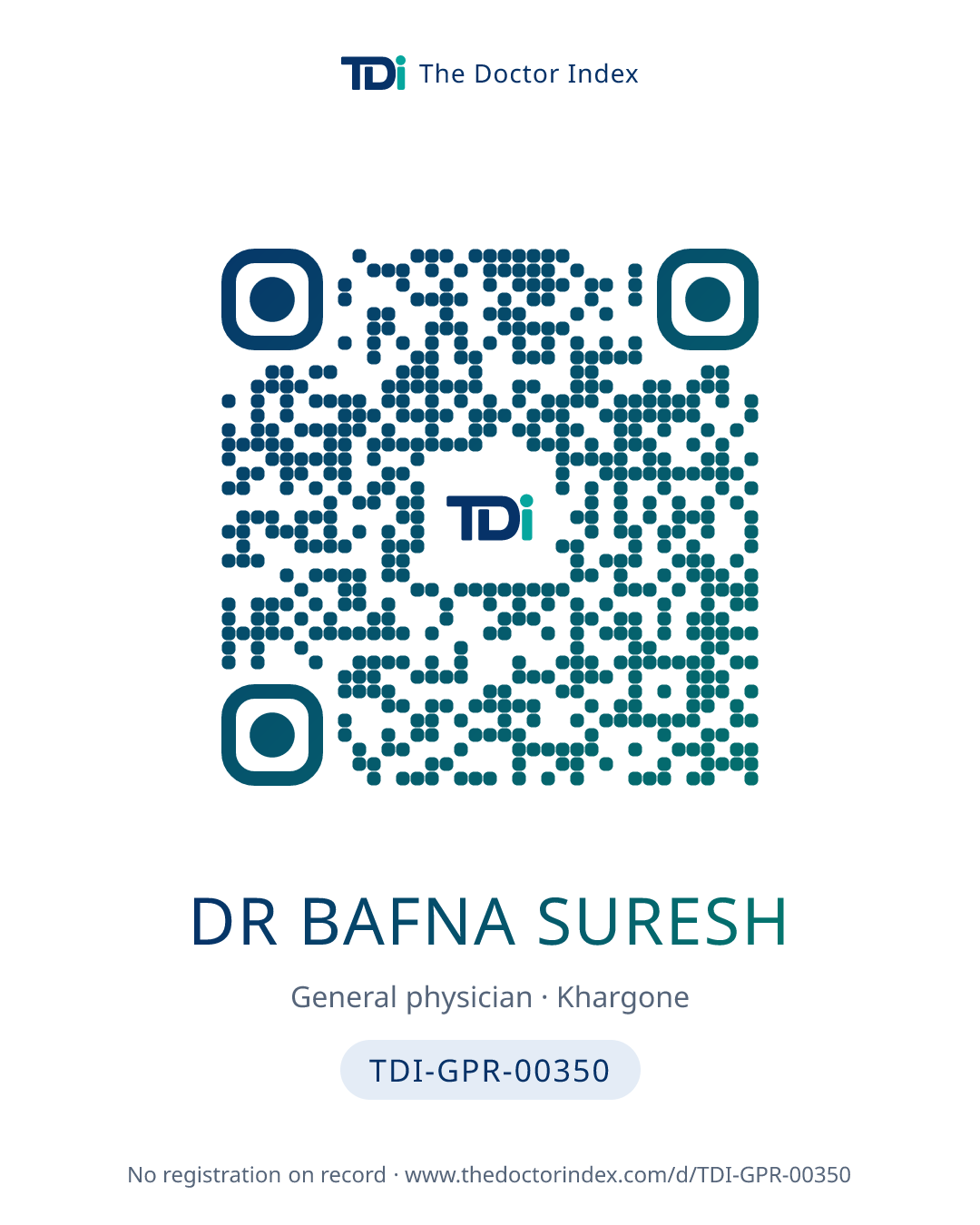 QR card for Dr Bafna Suresh, TDI-GPR-00350