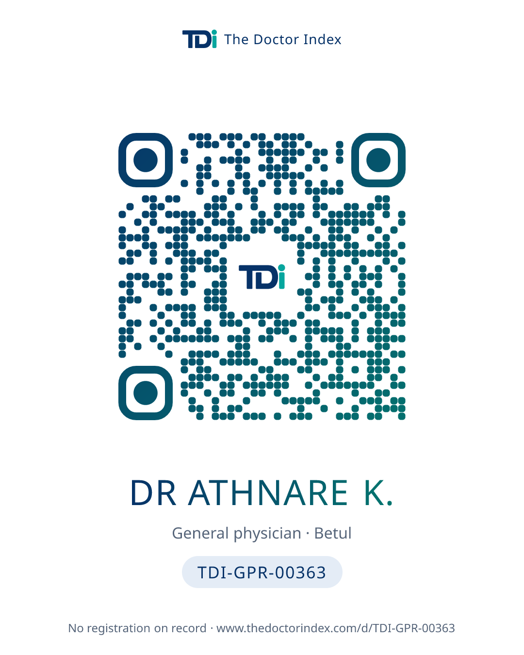 QR card for Dr Athnare K., TDI-GPR-00363