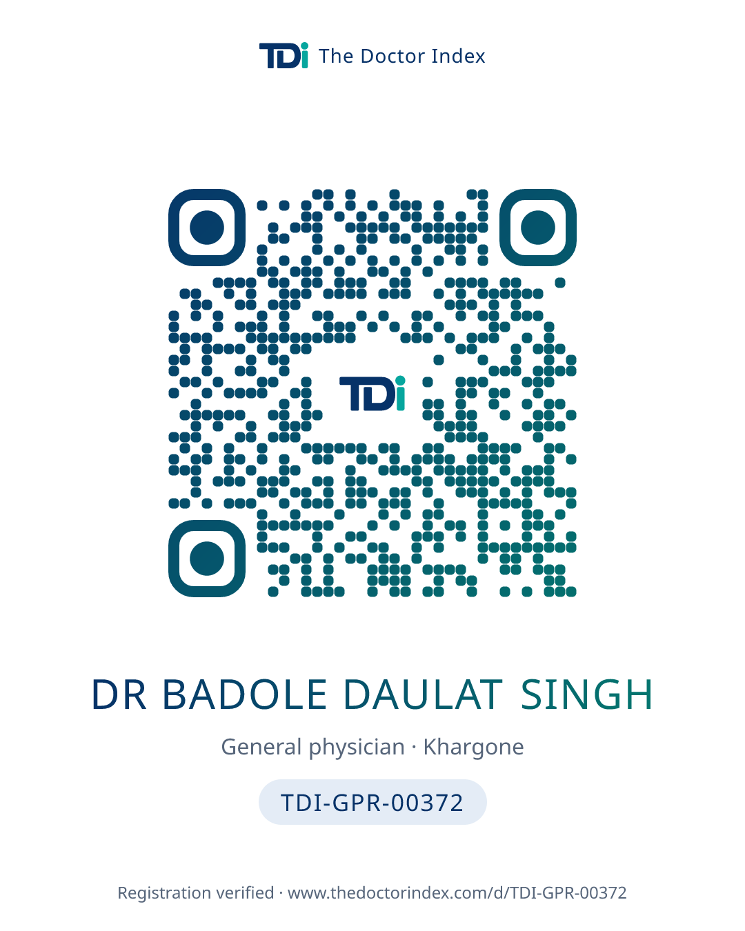 QR card for Dr Badole Daulat Singh, TDI-GPR-00372