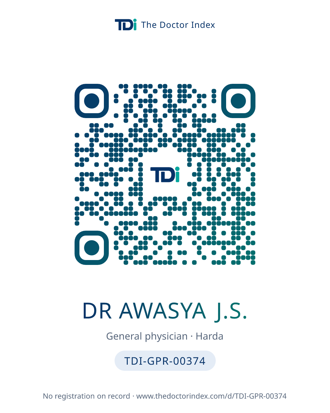 QR card for Dr Awasya J.S., TDI-GPR-00374