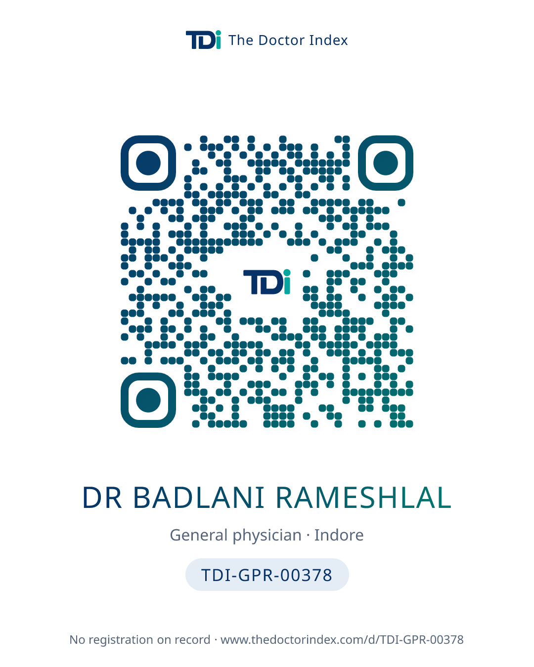 QR card for Dr Badlani Rameshlal, TDI-GPR-00378