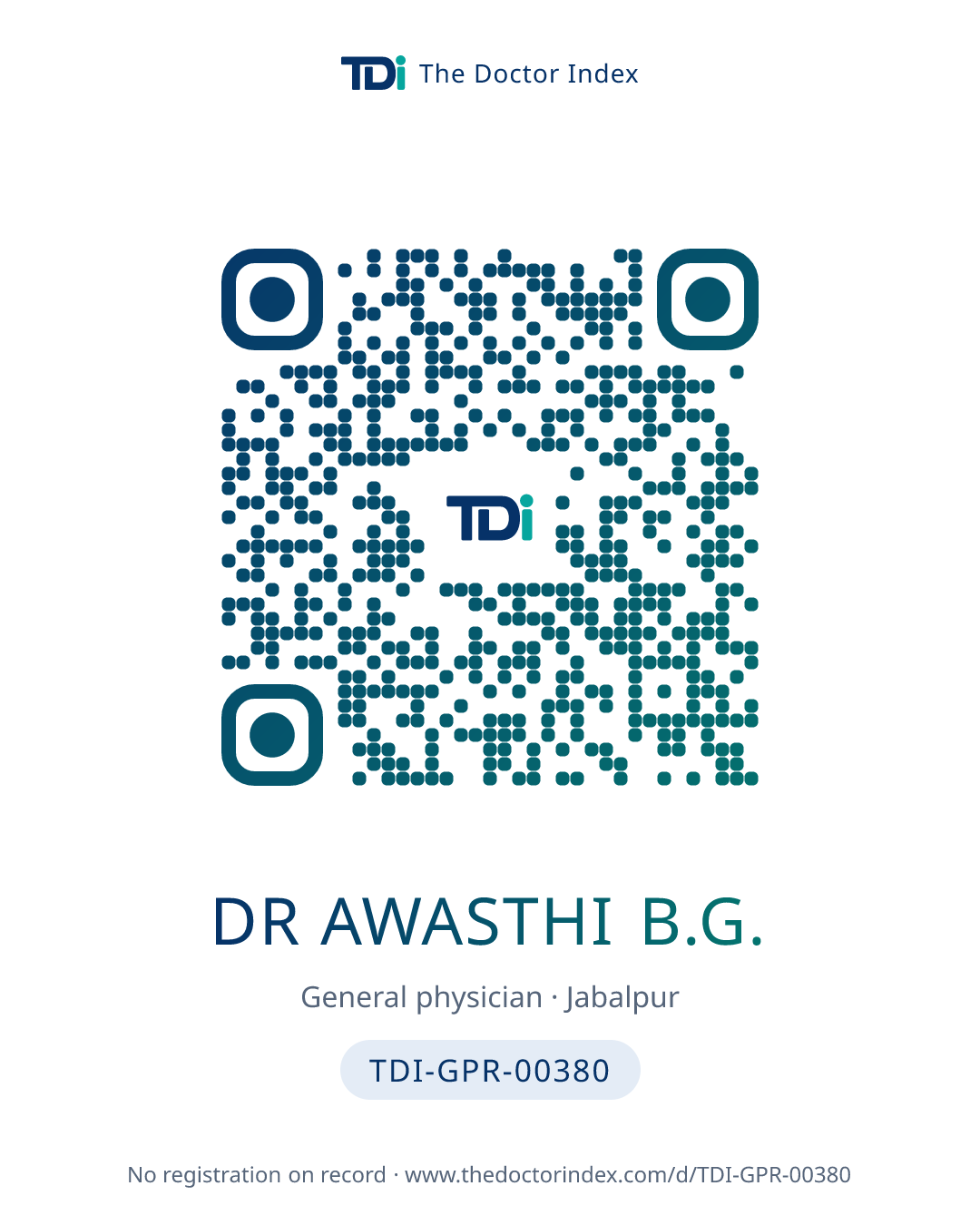 QR card for Dr Awasthi B.G., TDI-GPR-00380