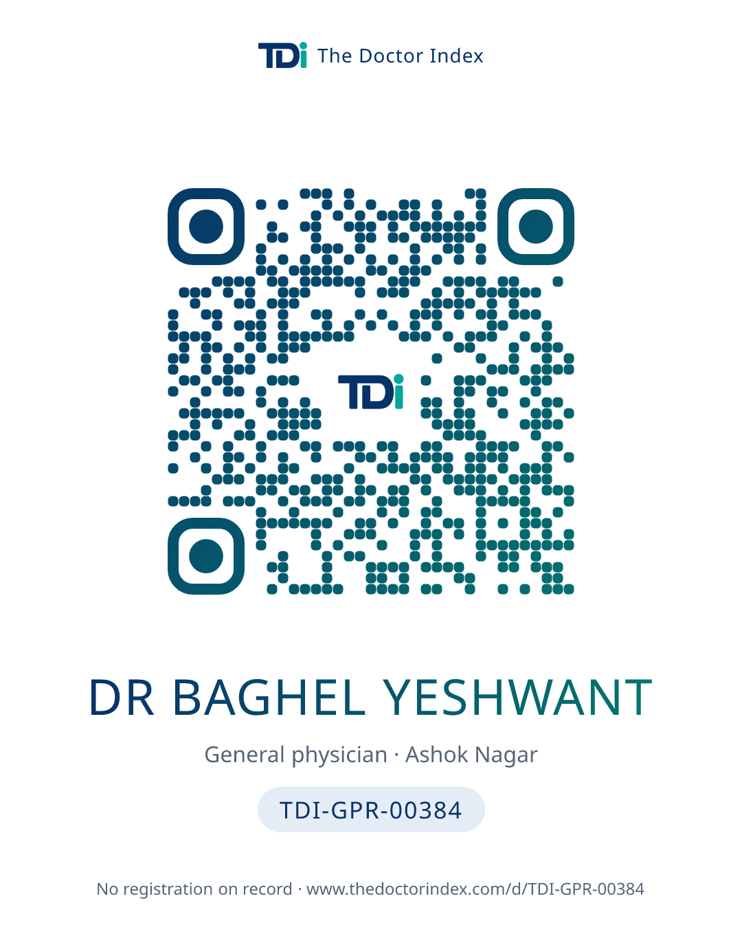 QR card for Dr Baghel Yeshwant, TDI-GPR-00384