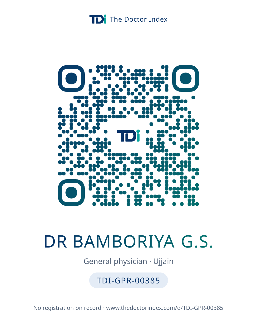QR card for Dr Bamboriya G.S., TDI-GPR-00385