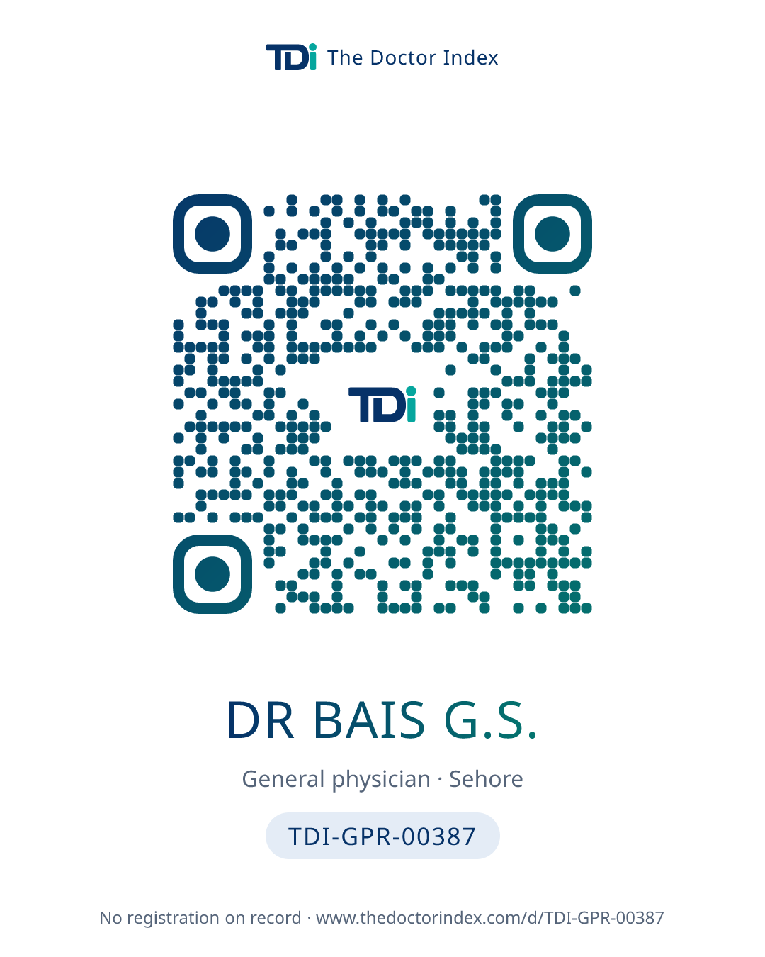 QR card for Dr Bais G.S., TDI-GPR-00387