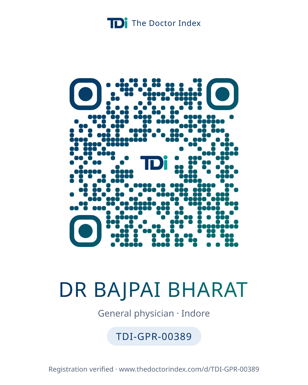 QR card for Dr Bajpai Bharat, TDI-GPR-00389