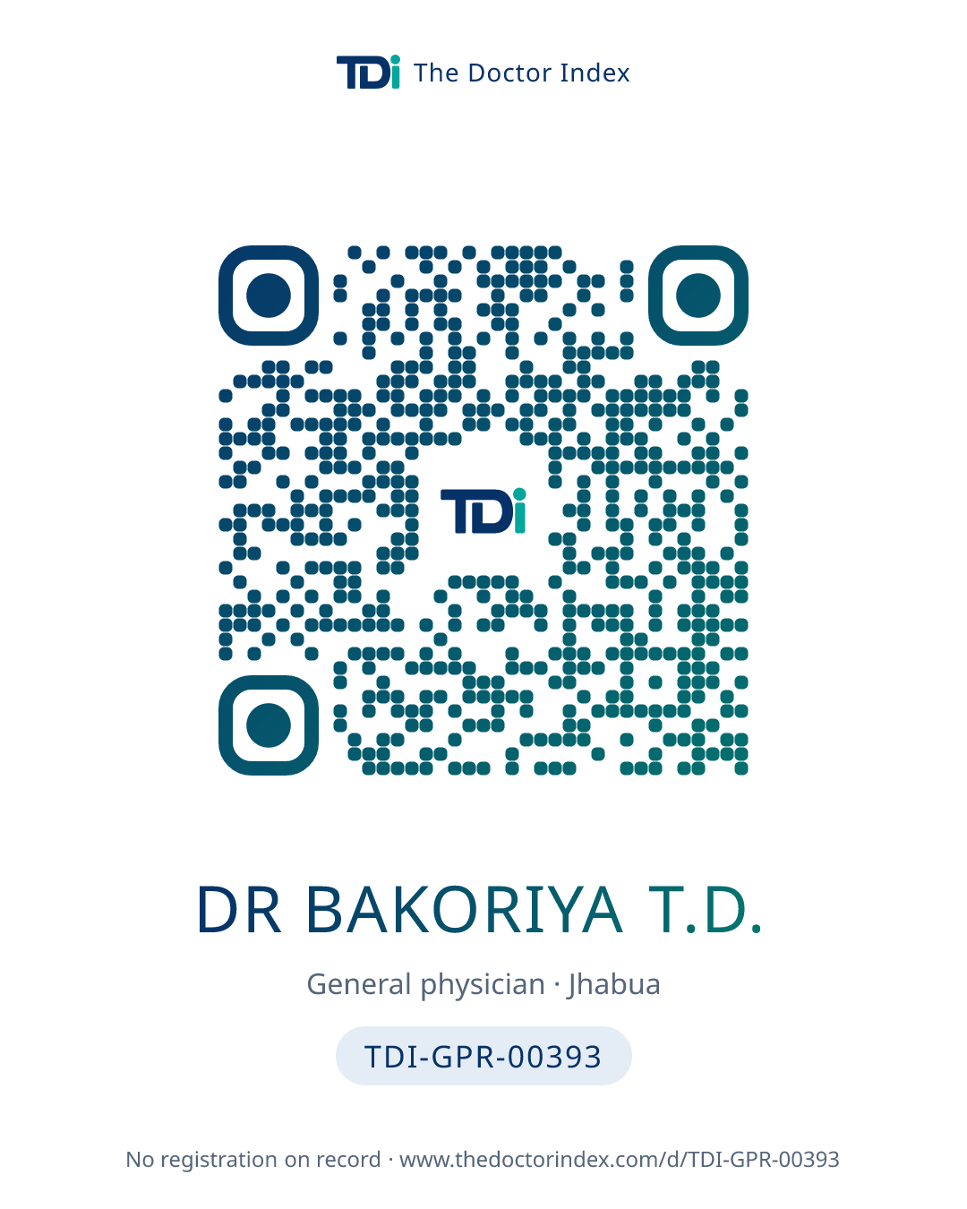 QR card for Dr Bakoriya T.D., TDI-GPR-00393
