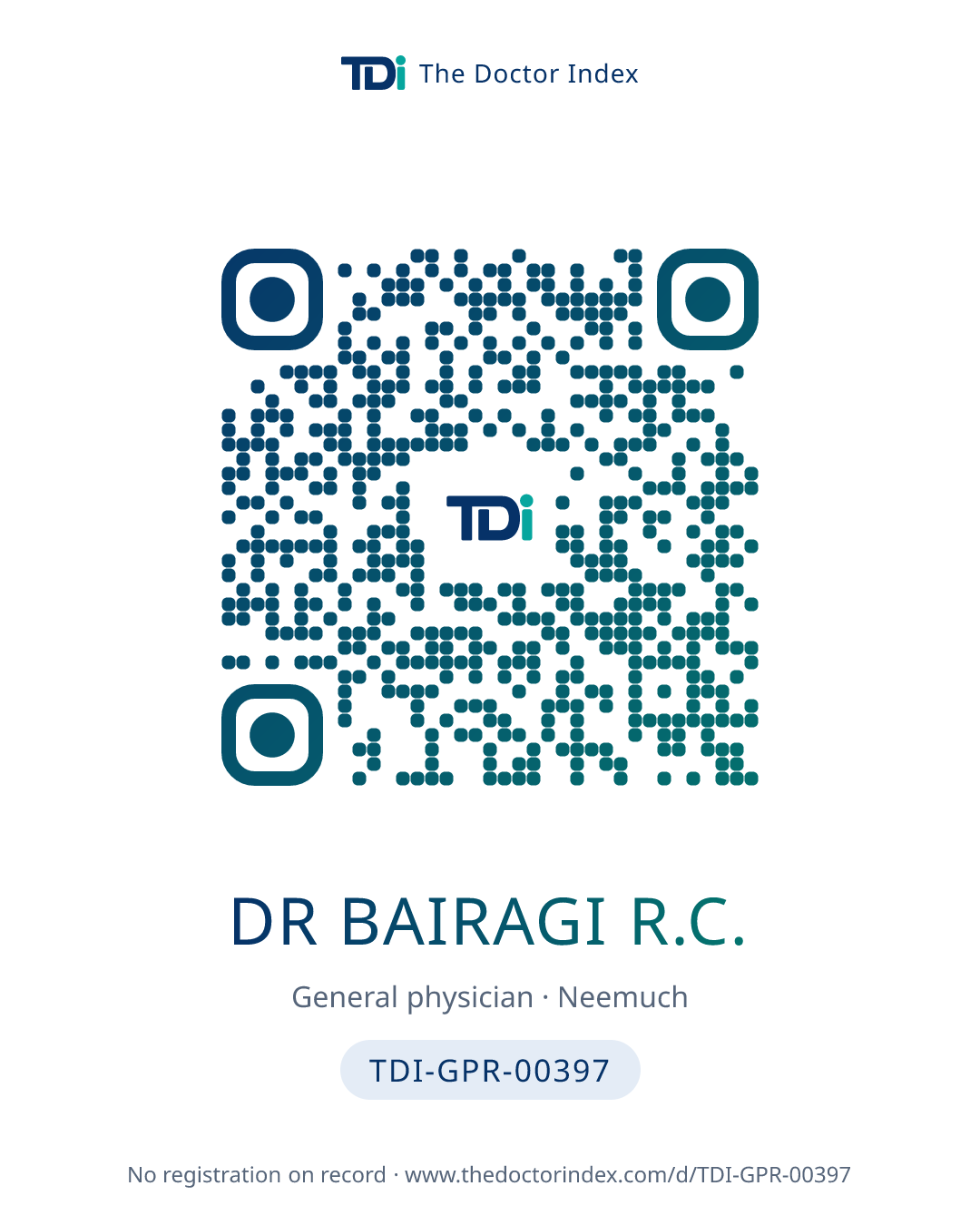 QR card for Dr Bairagi R.C., TDI-GPR-00397