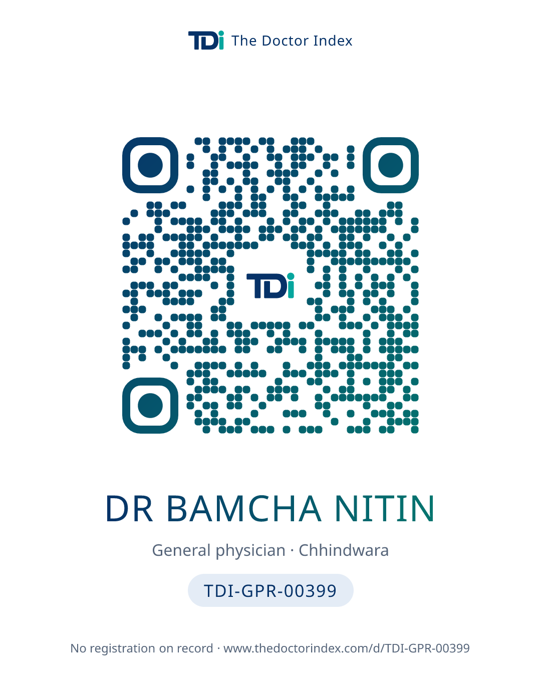 QR card for Dr Bamcha Nitin, TDI-GPR-00399