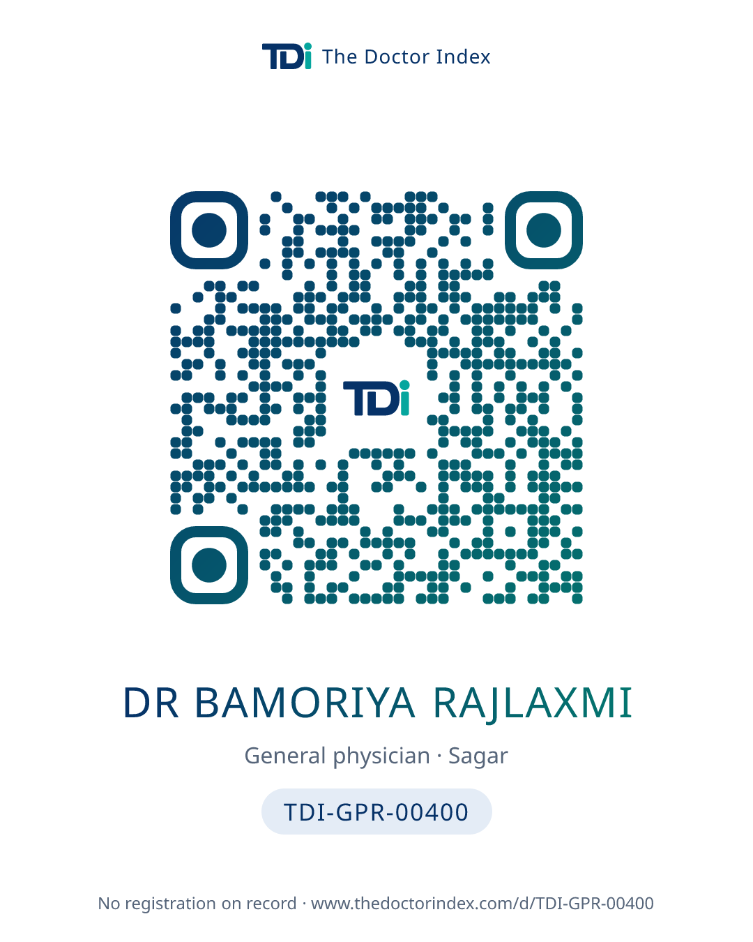 QR card for Dr Bamoriya Rajlaxmi, TDI-GPR-00400