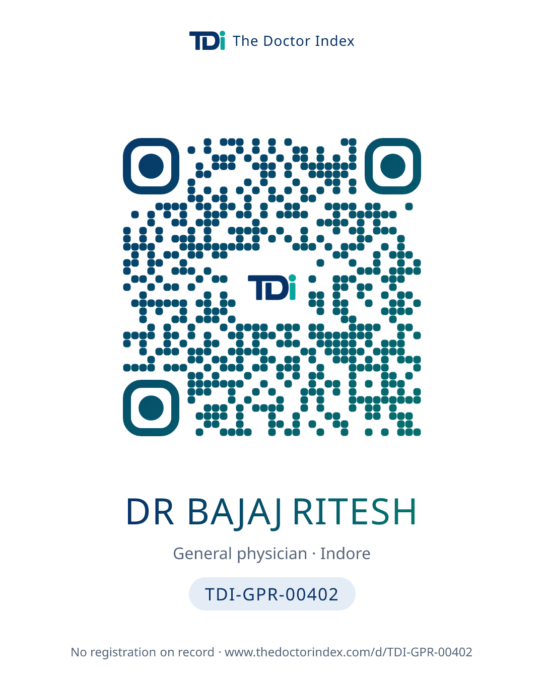 QR card for Dr Bajaj Ritesh, TDI-GPR-00402